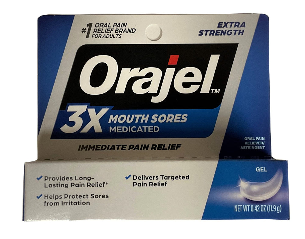 Orajel 3X Medicated Gel for all mouth sores, 0.42 oz, pack of 2