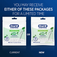 Recycling on Us icon and packaging details on Oral-B floss picks