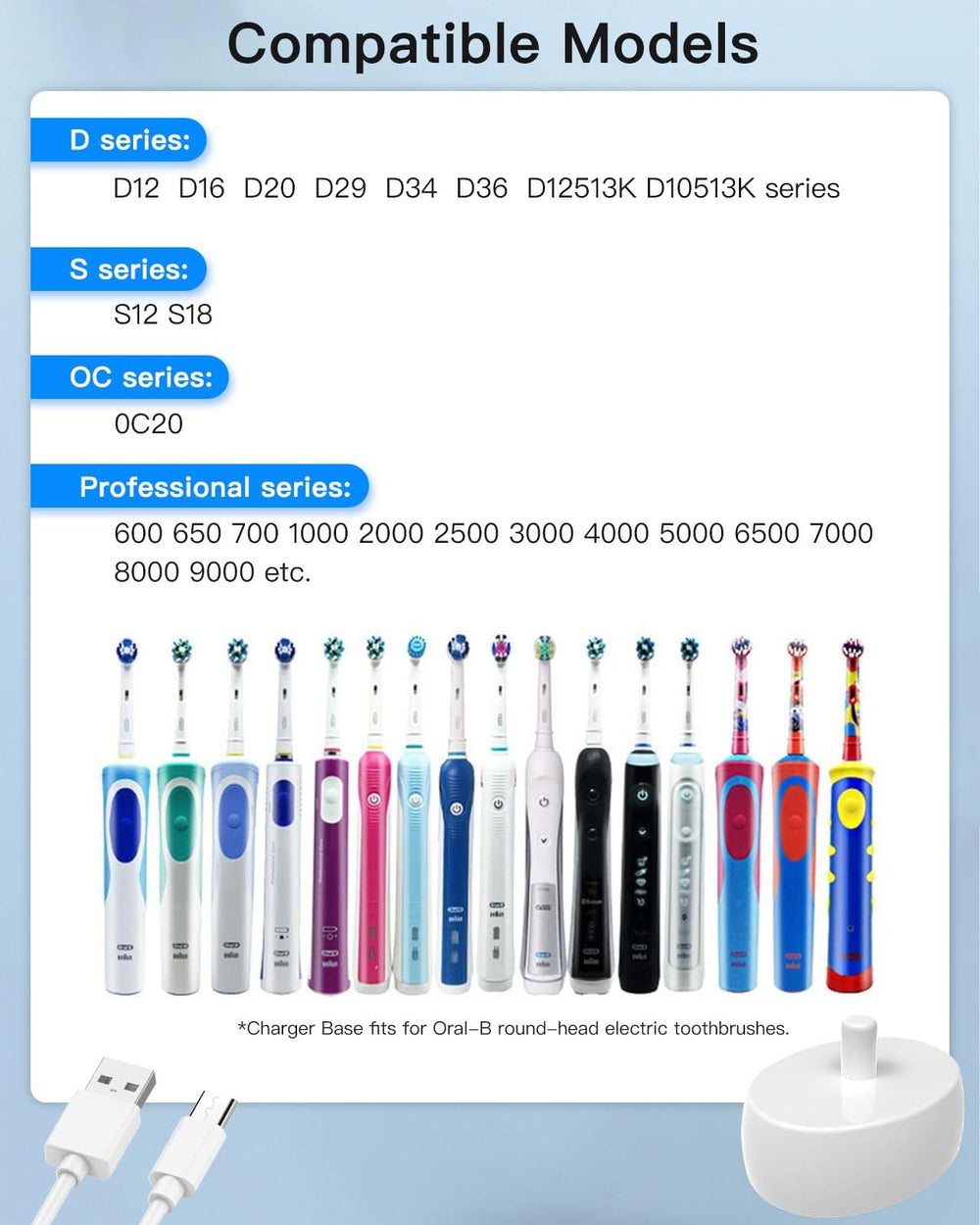 Travel-friendly Oral-B charger base in white