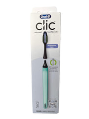 Close-up of Oral-B Clic replaceable brush head in teal