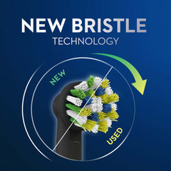 Three Oral-B Cross Action Black replacement brush heads arranged together