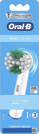 Close-up of Oral-B Daily Clean replacement toothbrush heads with soft bristles