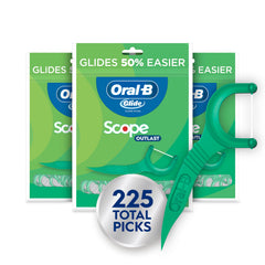 Packaging of Oral-B Glide Mint Floss Picks with Scope Outlast flavor
