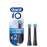 Oral-B iO Ultimate Clean two-pack toothbrush heads in black, front view