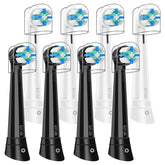 Eight Oral-B IO replacement brush heads in black and white packaging