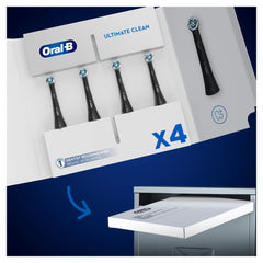 Four individually packaged Oral-B iO Ultimate Clean heads in black