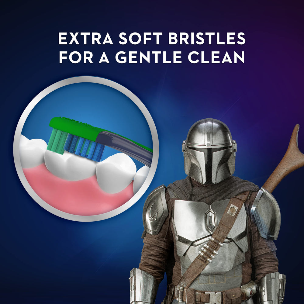 Close-up of soft bristles on Oral-B Mandalorian toothbrush
