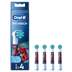 Oral-B Pro Kids Spiderman toothbrush head, 4-pack, white, front view
