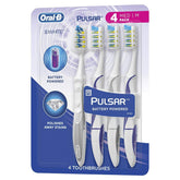 Oral-B Pulsar vibrating toothbrush front view, medium head, 4-pack