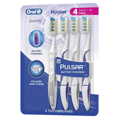 Oral-B Pulsar vibrating toothbrush front view, medium head, 4-pack