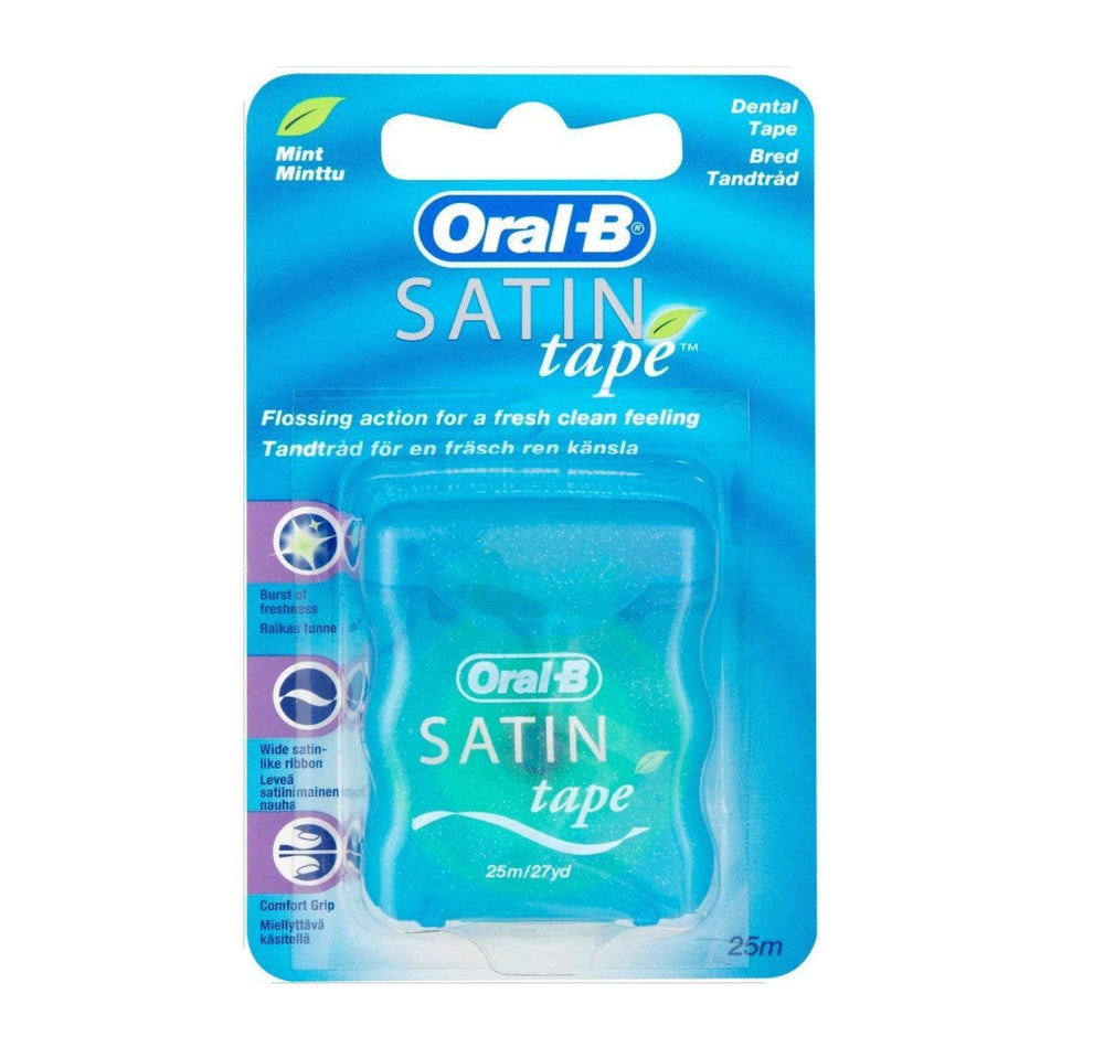 Oral-B Satin Dental Tape 27 Yards Mint flavor in a compact plastic dispenser