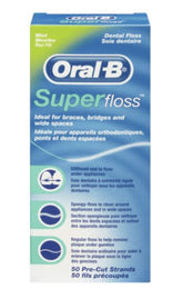 Oral-B Super Floss Mint 3-pack packaging with 50 strips per pack
