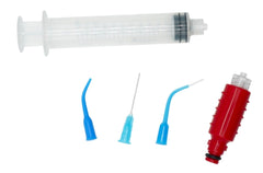 Deep pocket irrigator tips and syringe for Oral Breeze