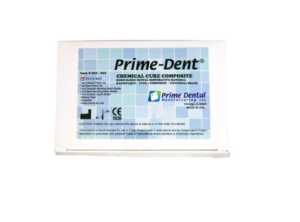 Chipped tooth repair kit components: adhesive, mixing pads, and spatulas