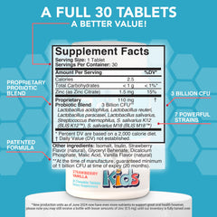 Close-up of strawberry-vanilla flavored probiotic chewable tablet