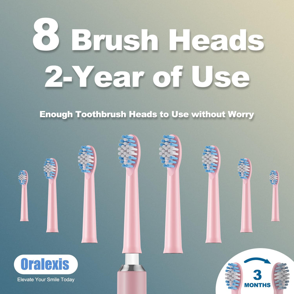 Eight replacement brush heads for ORALEXIS toothbrush