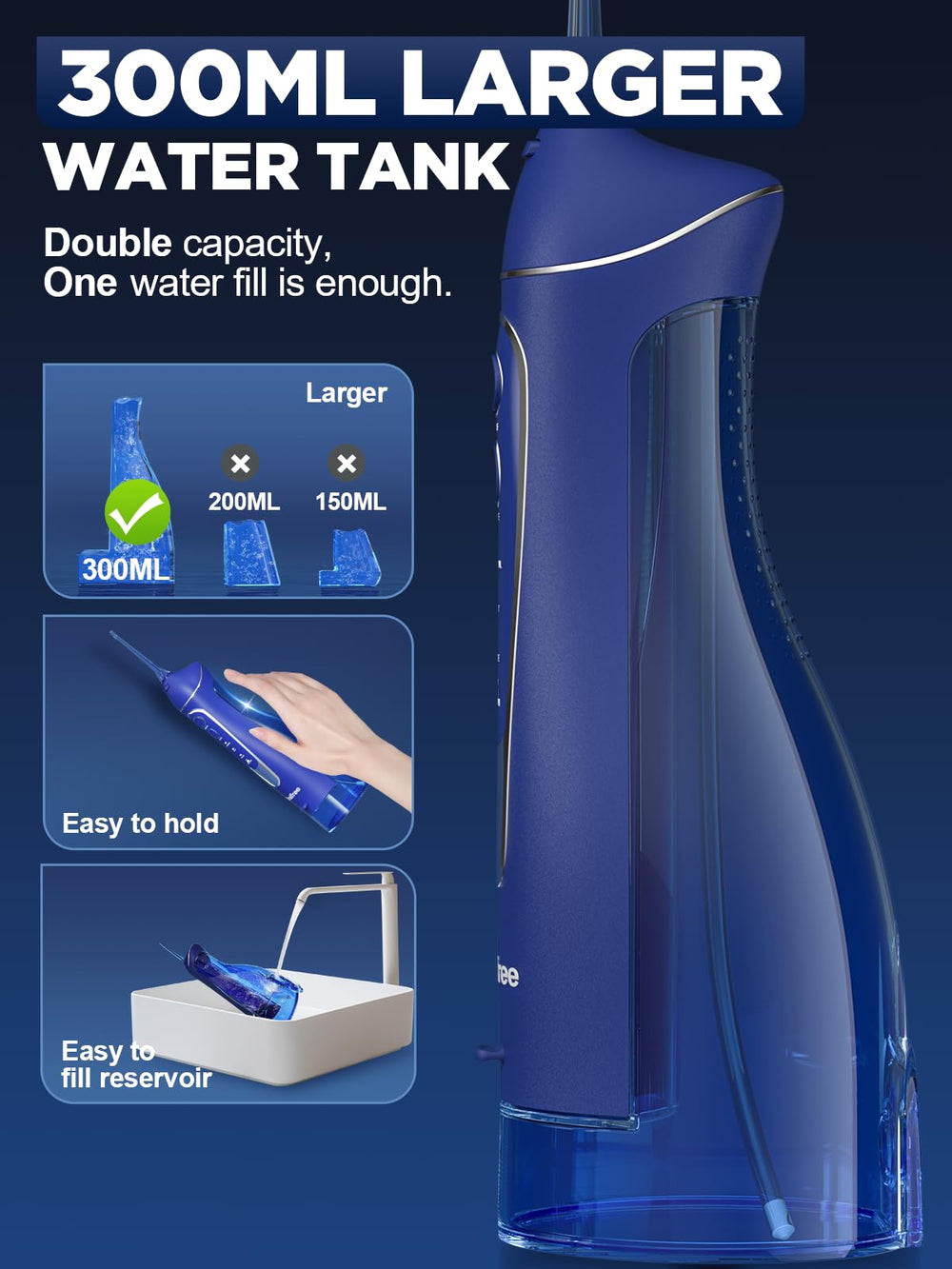 IPX7 waterproof rechargeable water flosser for home and travel