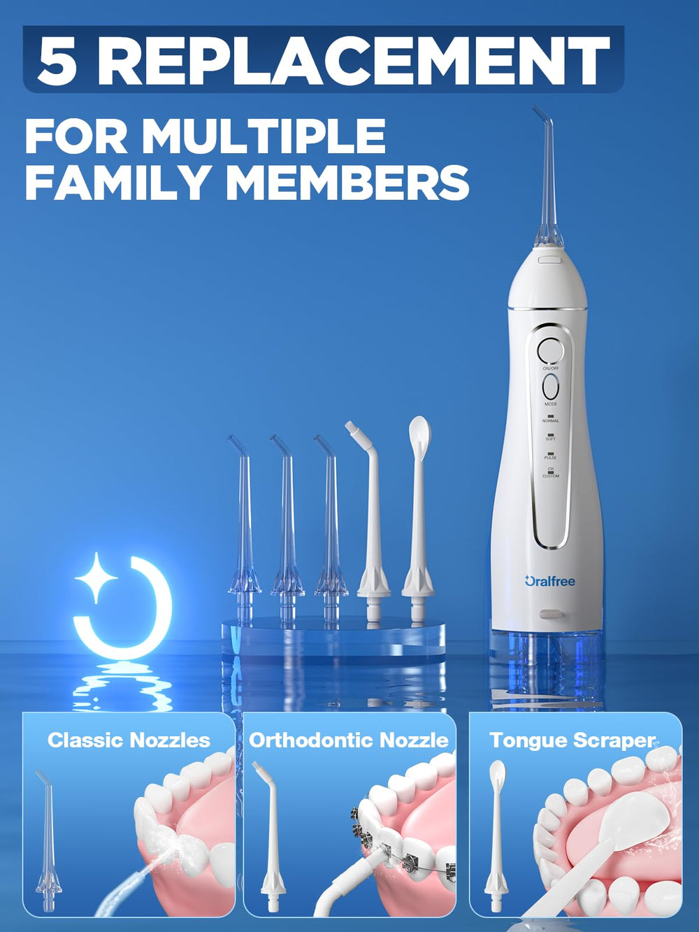 Oralfree flosser cleaning braces and teeth