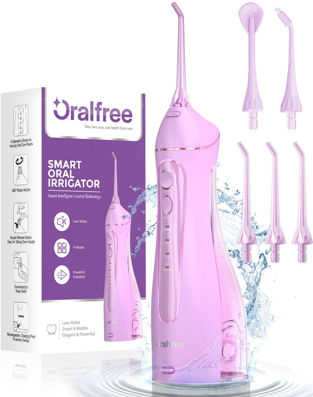 Oralfree cordless water flosser device on a white background