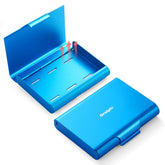Oralphi aluminum retainer case blue open view showing dual ventilation