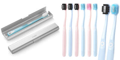 Front view of Oralphi aluminum toothbrush travel case