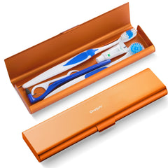 Oralphi Wider Aluminum Travel Toothbrush Case in orange exterior view