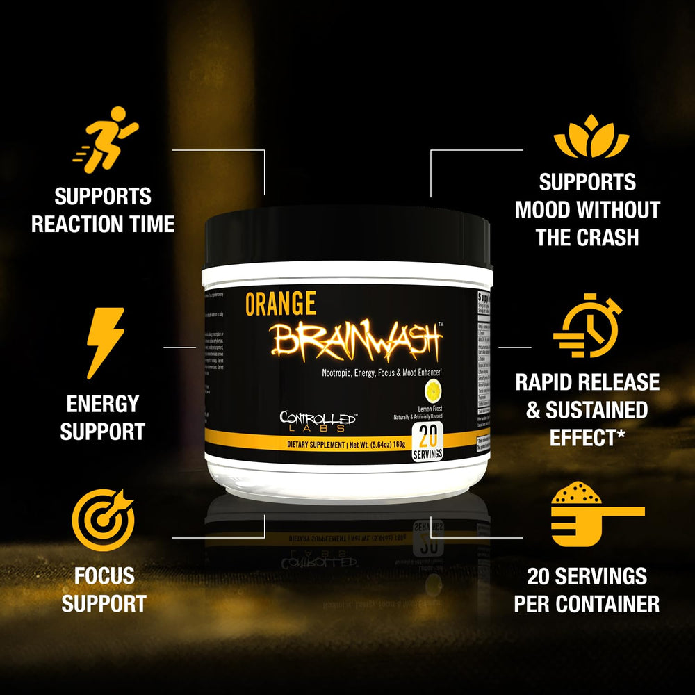 Close-up of ingredients label on Orange Brainwash