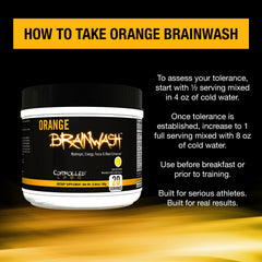Usage illustration showing mixing Orange Brainwash in water