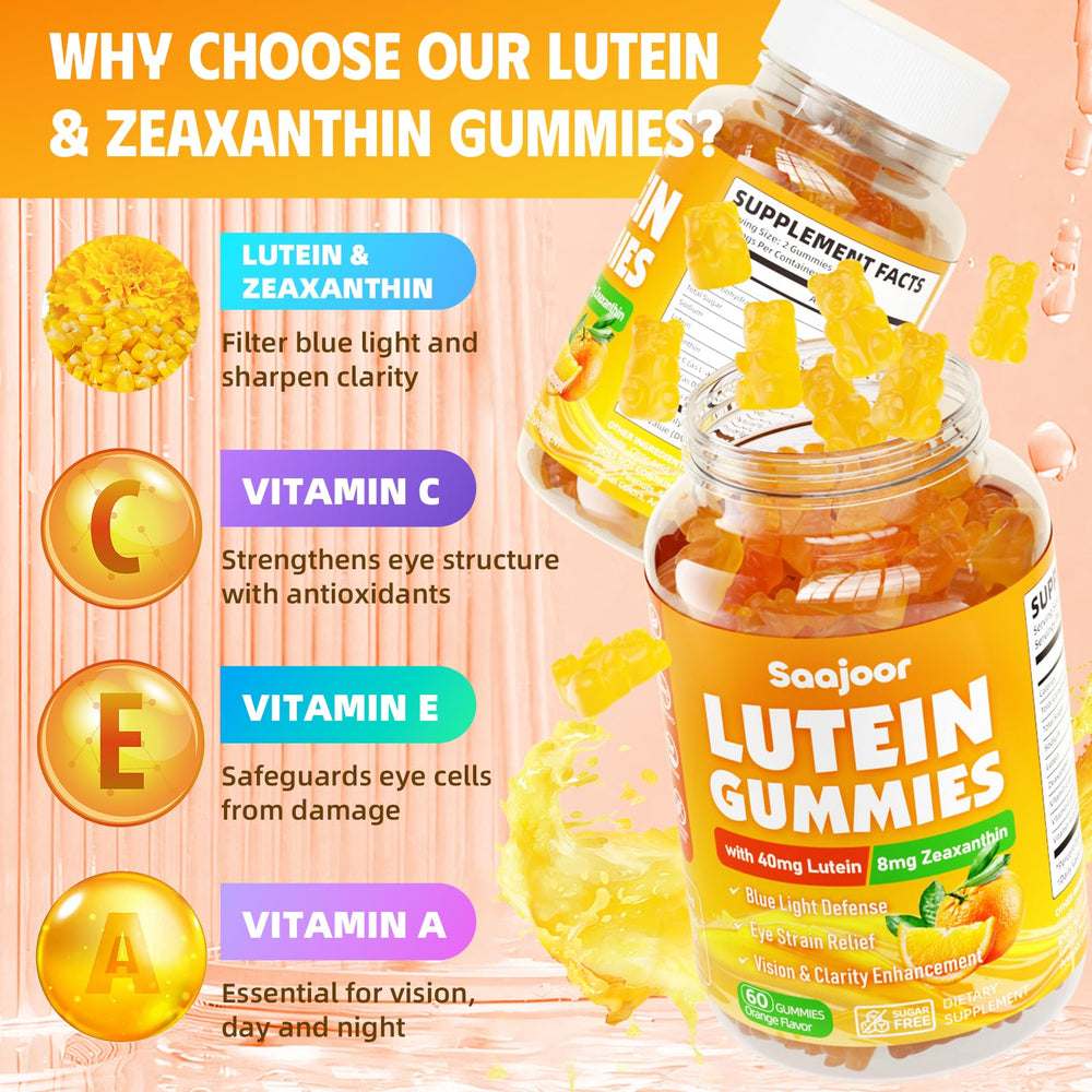 Orange-flavored eye health gummies on a white background