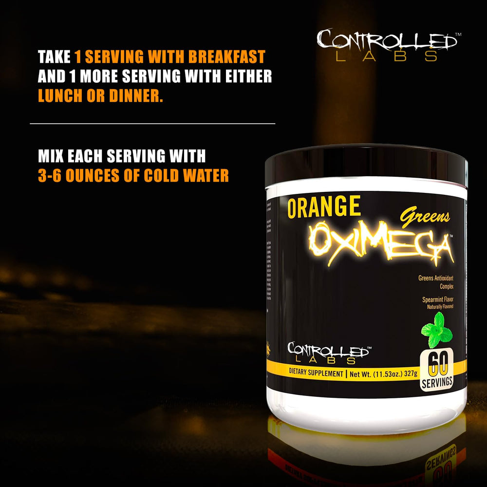 Athlete mixing Orange OxiMega Greens Spearmint in a shaker