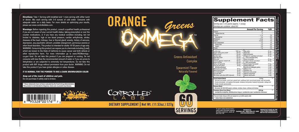 Serving of Orange OxiMega Greens Spearmint in a glass with spearmint