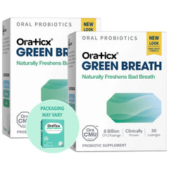 OraTicx 2-pack front view with mint probiotic lozenges
