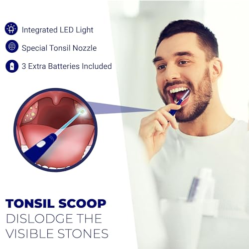 Close-up of the tonsil stone removal tool in use