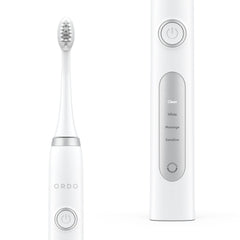 Close-up of Ordo Sonic+ toothbrush with white silver handle