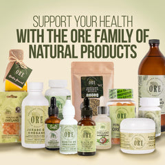 Lifestyle shot of ORE oregano oil supplements on natural background