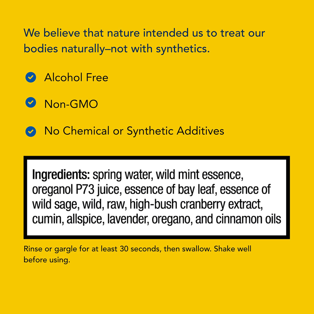 Wild cranberry flavor detail of OregaCare mouthwash