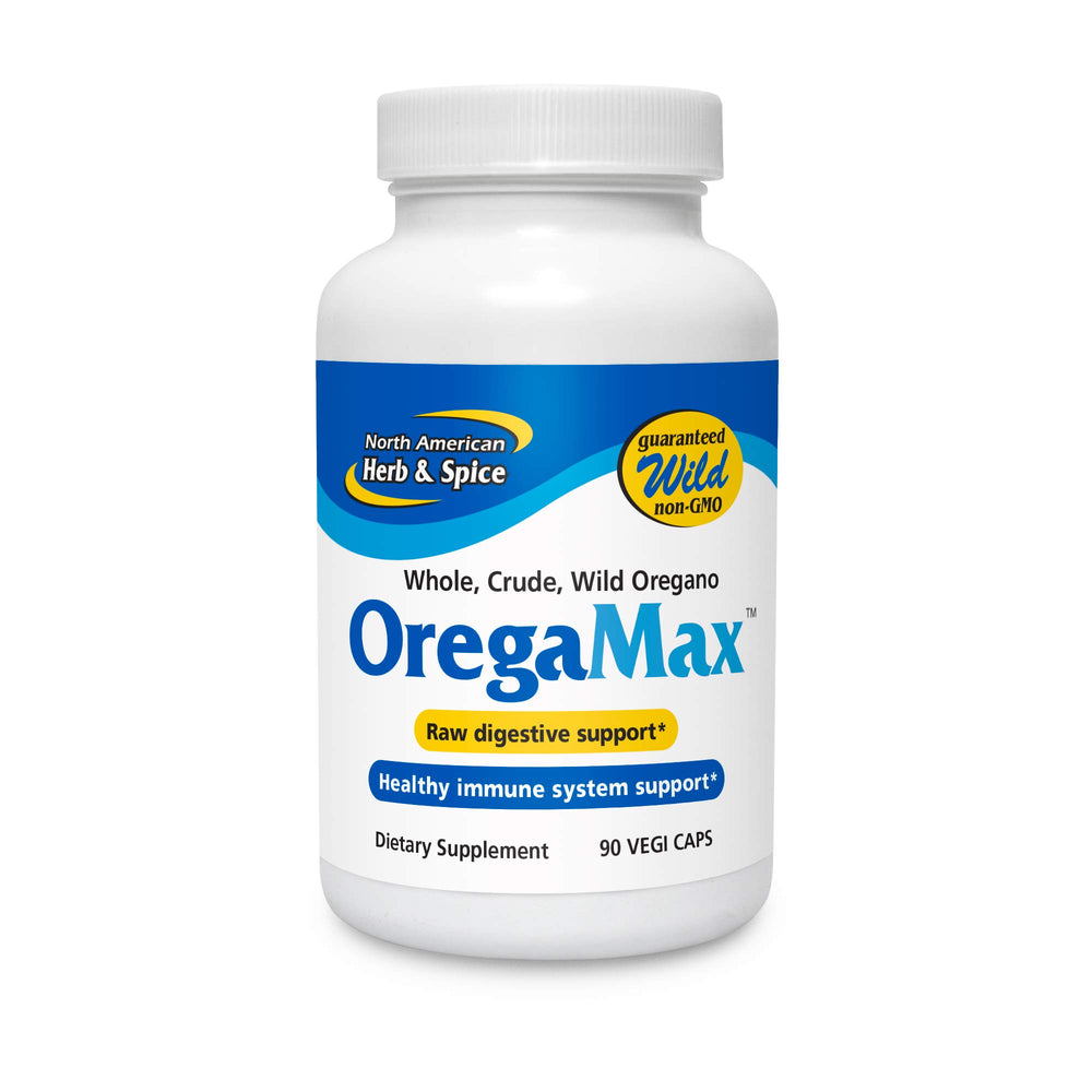 OregaMax 90 capsules bottle on white background
