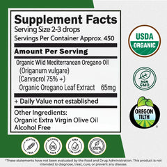 Label showing 75% carvacrol potency in oregano oil