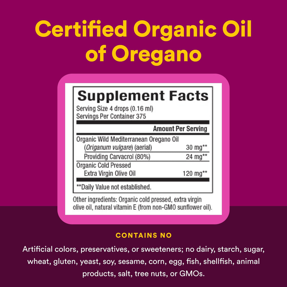 Oregano oil with 80 percent carvacrol content on label