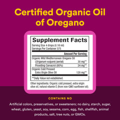 Oregano oil with 80 percent carvacrol content on label