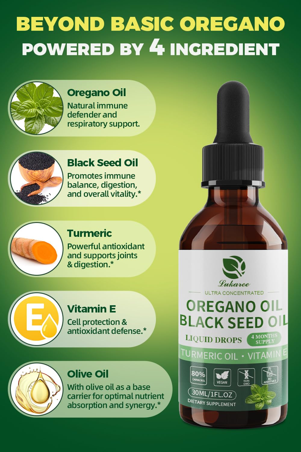 Oregano oil bottle with dropper side view