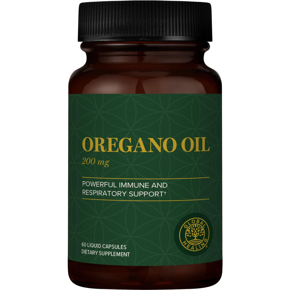 Oregano oil capsules bottle with organic ingredients