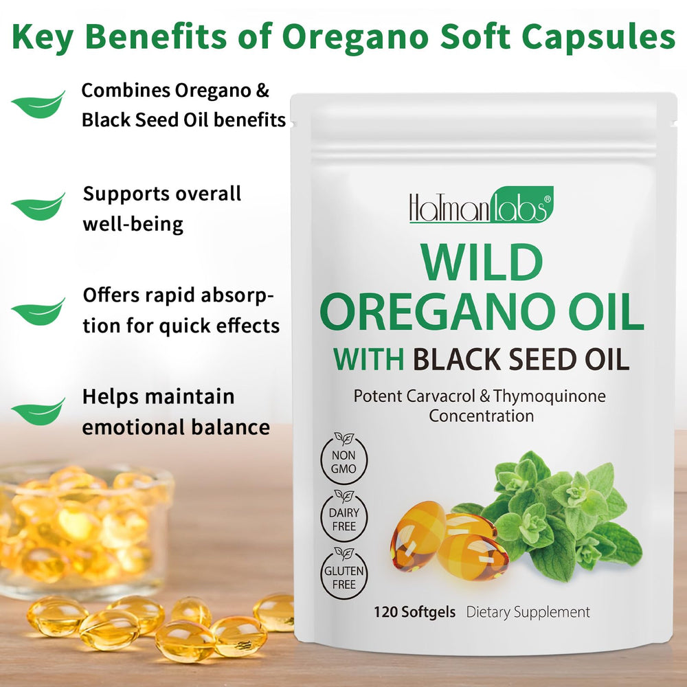 Close-up of oregano oil capsules