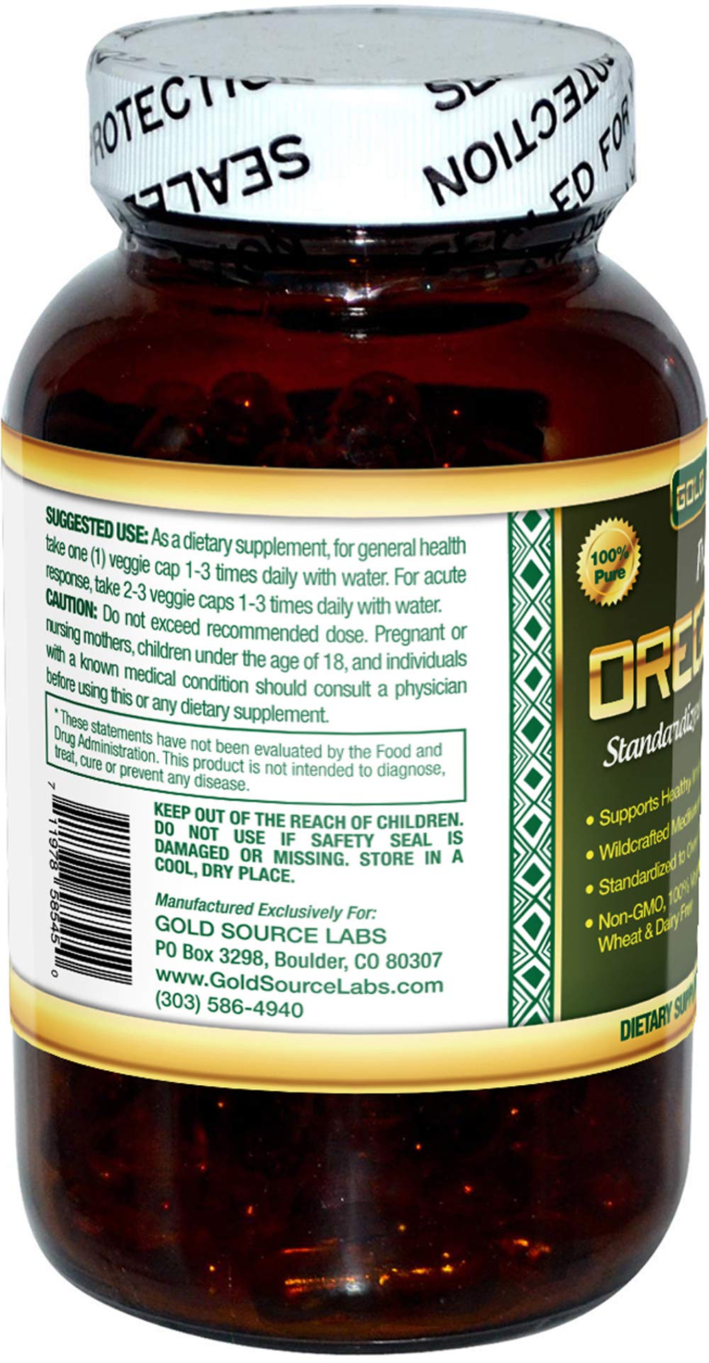 Bottle of oregano oil capsules, 120 count