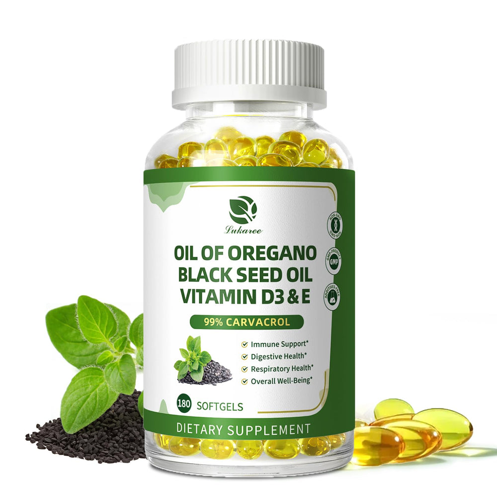 Bottle of Organic Oregano Oil Capsules with 180 softgels