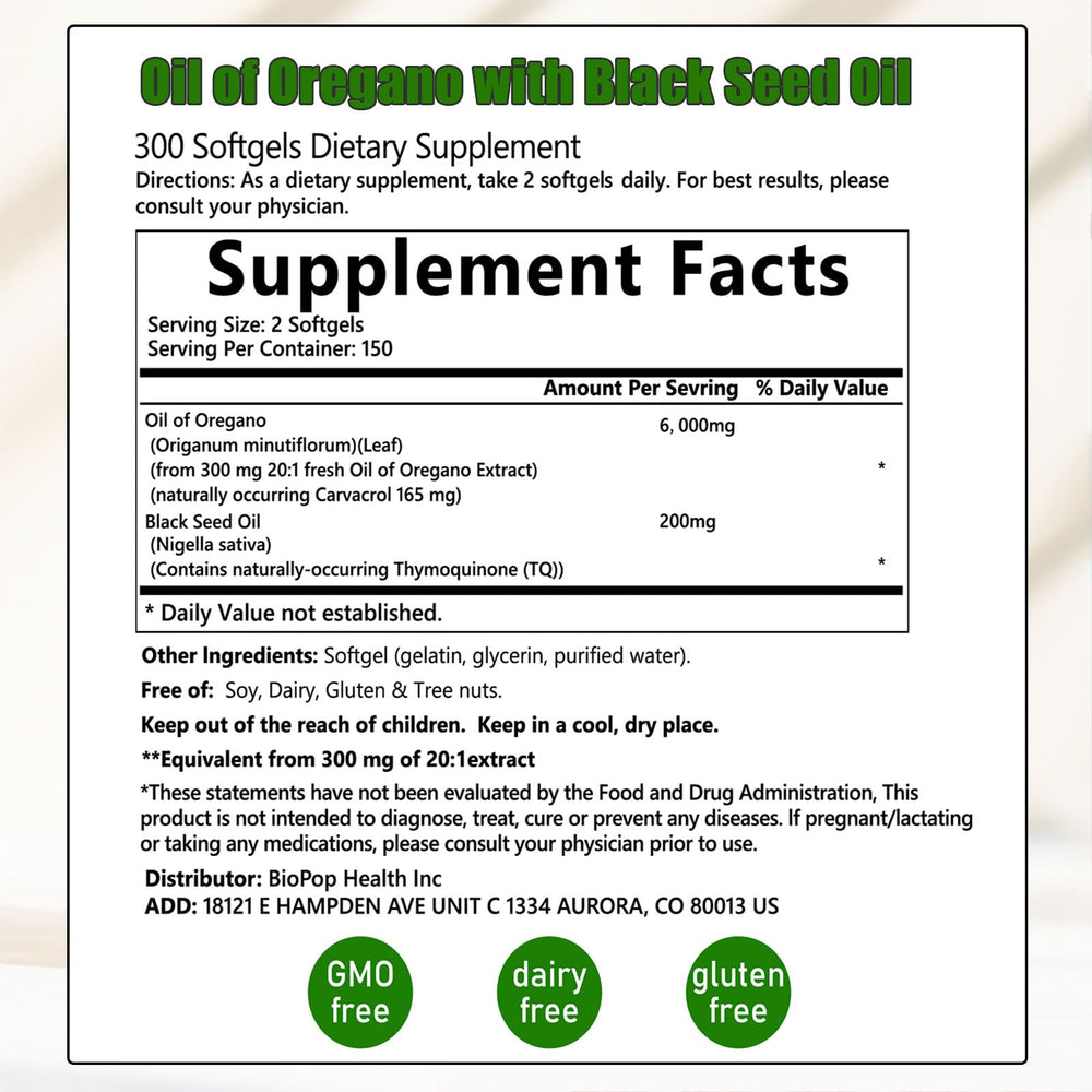 Oregano oil capsules organic 6000mg with black seed oil label