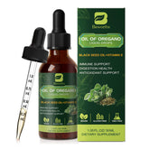 Oregano Oil Drops bottle with dropper showing the 1 fl oz label