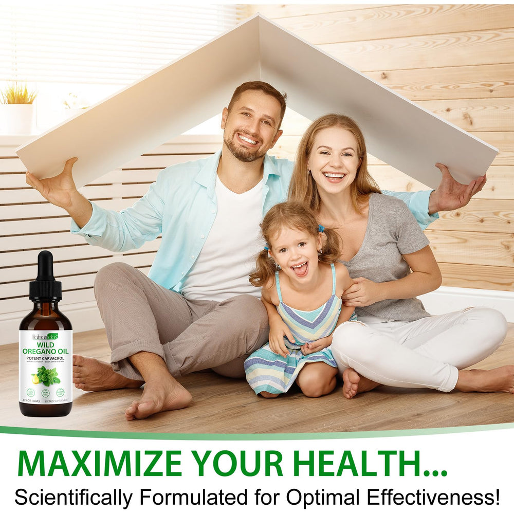 Oregano oil drops packaging and 2 oz bottle