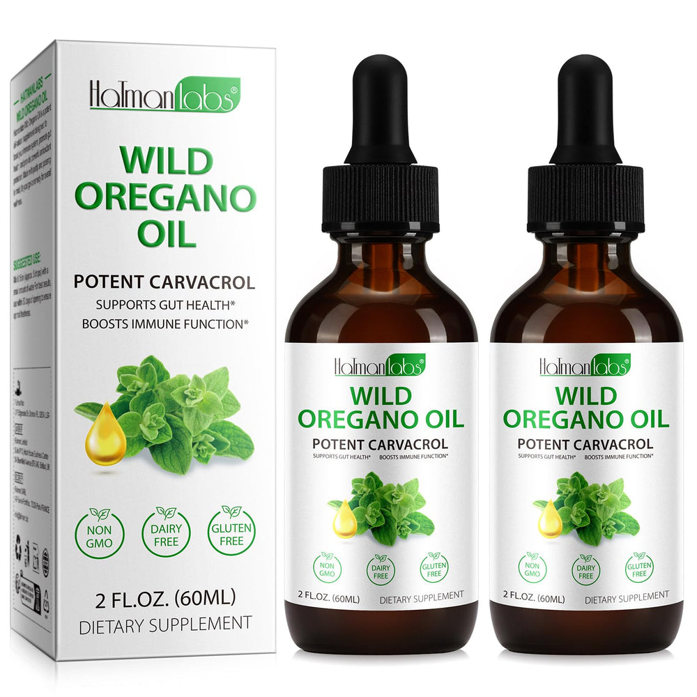 Front view of 2-pack Organic Oregano Oil Liquid Drops bottle