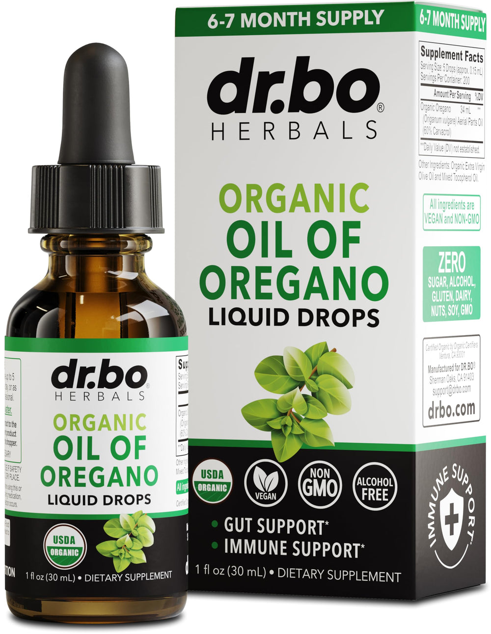 Oregano oil organic drops bottle for immune support, 1 oz